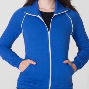 American Apparel Cotton Fleece Unisex Track Jacket Royal Blue w/White Trim